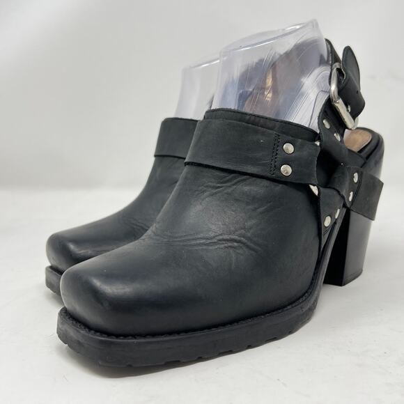 Sixtyseven Double Strap Clog Heels Black Leather Platform Women's 38 US 7.5 - Picture 2 of 12